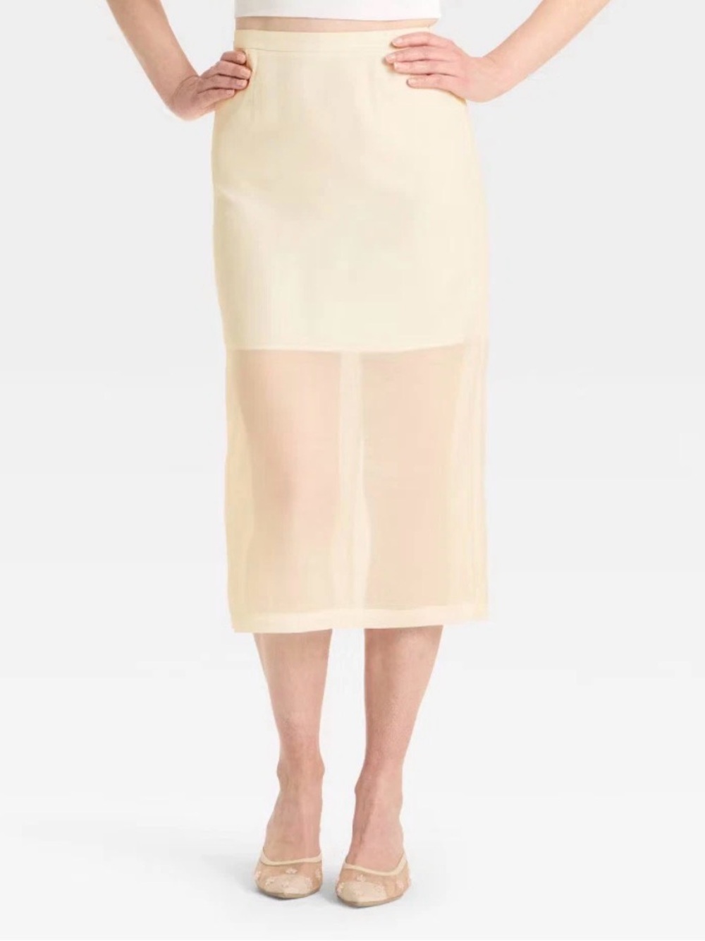 A new day Sheer Panel Midi Skirt in Cream